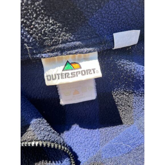 Vintage Outersport Blue Black Sherpa Check Quarter-Zip Sweater Size Large - Picture 5 of 9